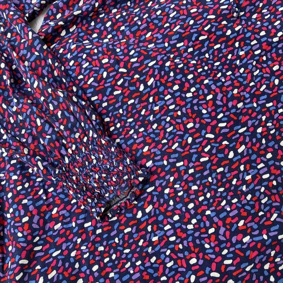 Talbots Blouse Sz XS Colorful Long Sleeve Smocked Fringe Tie Neck Elastic Womens - Picture 2 of 9